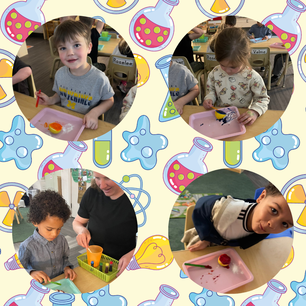 preschoolers doing lemonade volcano science experiments