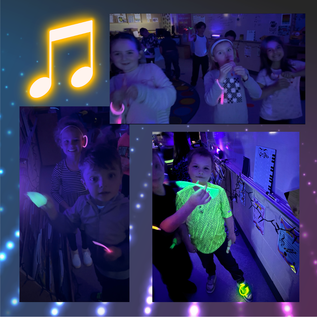 elementary students having a glow party