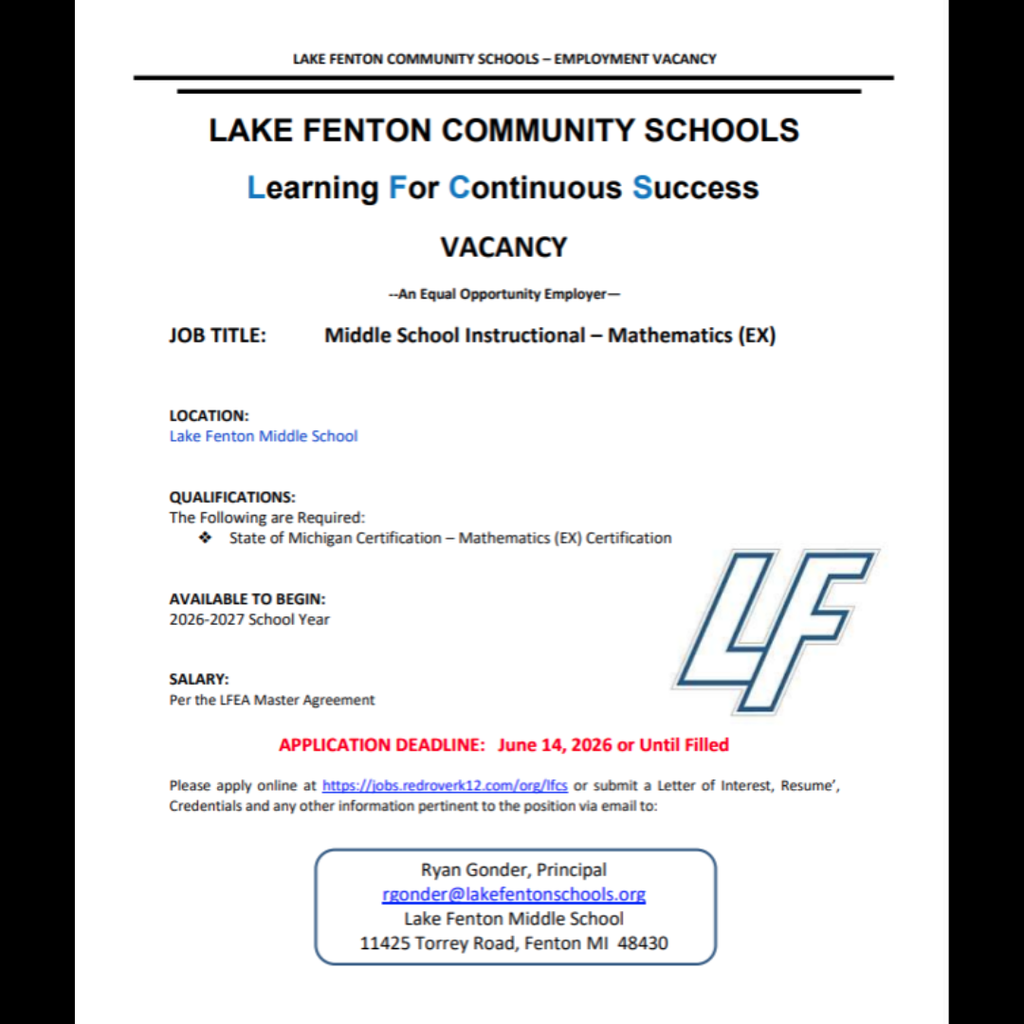 LFCS is looking for a Math Teacher to join our Middle School team! See flyers for details and apply at: https://jobs.redroverk12.com/org/lfcs
