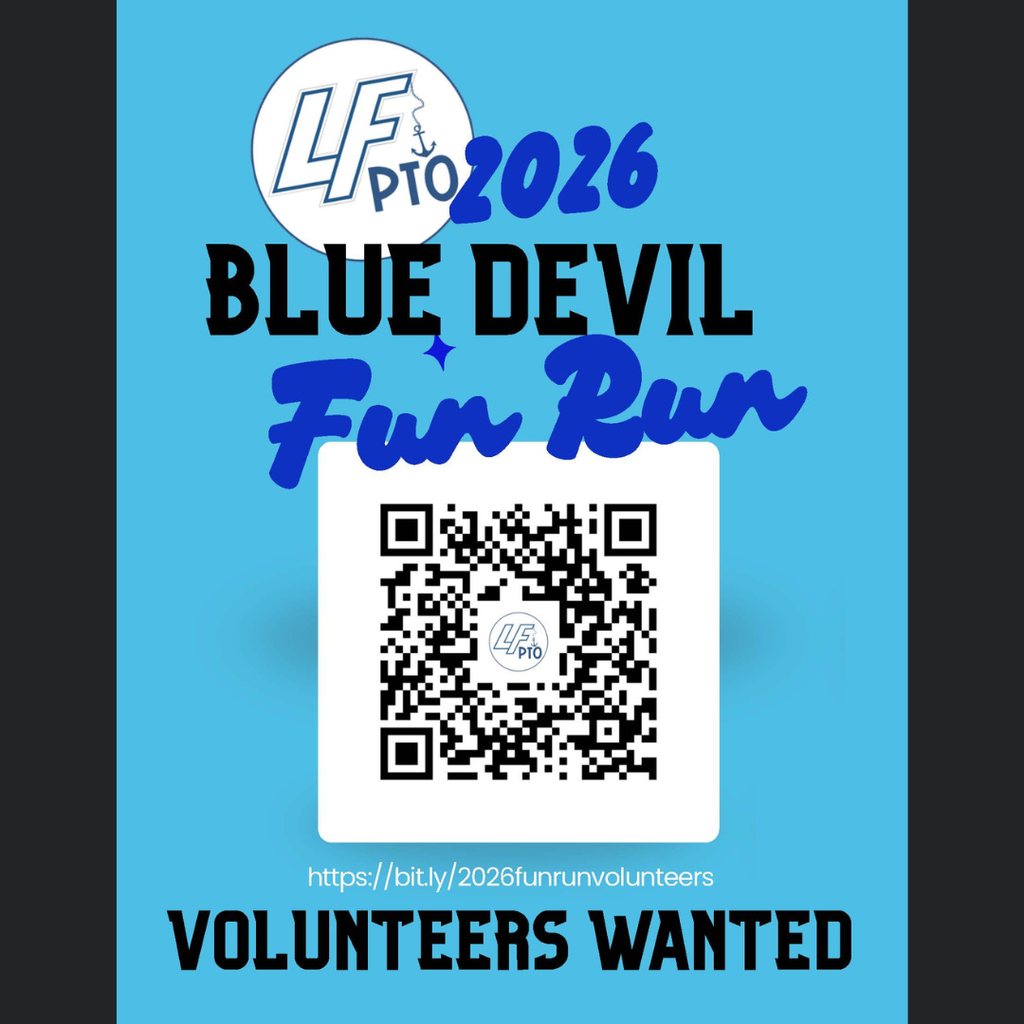2026 Lake Fenton PTO Blue Devil Fun Run volunteer flyer. Volunteers are needed to help with this year’s Fun Run. Scan the QR code on the flyer or sign up at https://bit.ly/2026funrunvolunteers.