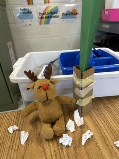stuffed reindeer on a desk