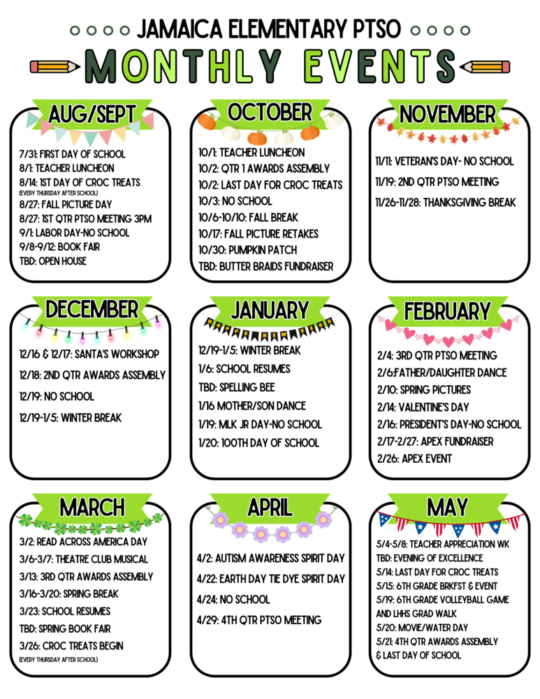 PTSO Monthly Events