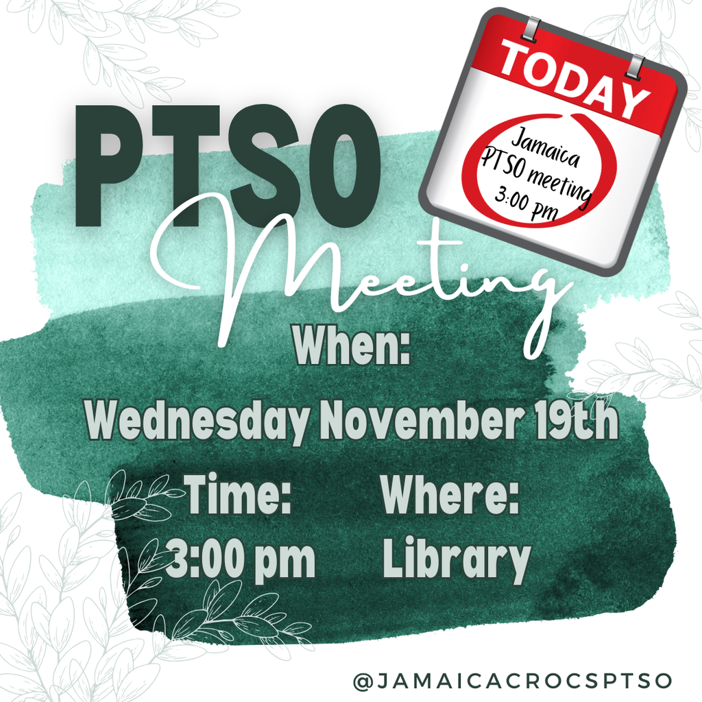 Join us for the 2nd Quarter Ptso Meeting on Wednesday November 19th at 3pm in the library!