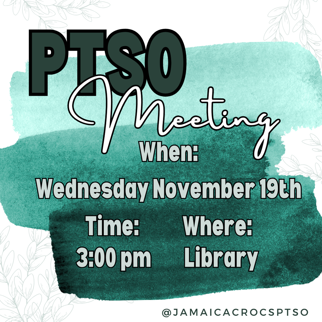 Join us for the 2nd Quarter Ptso Meeting on Wednesday November 19th at 3pm in the library!