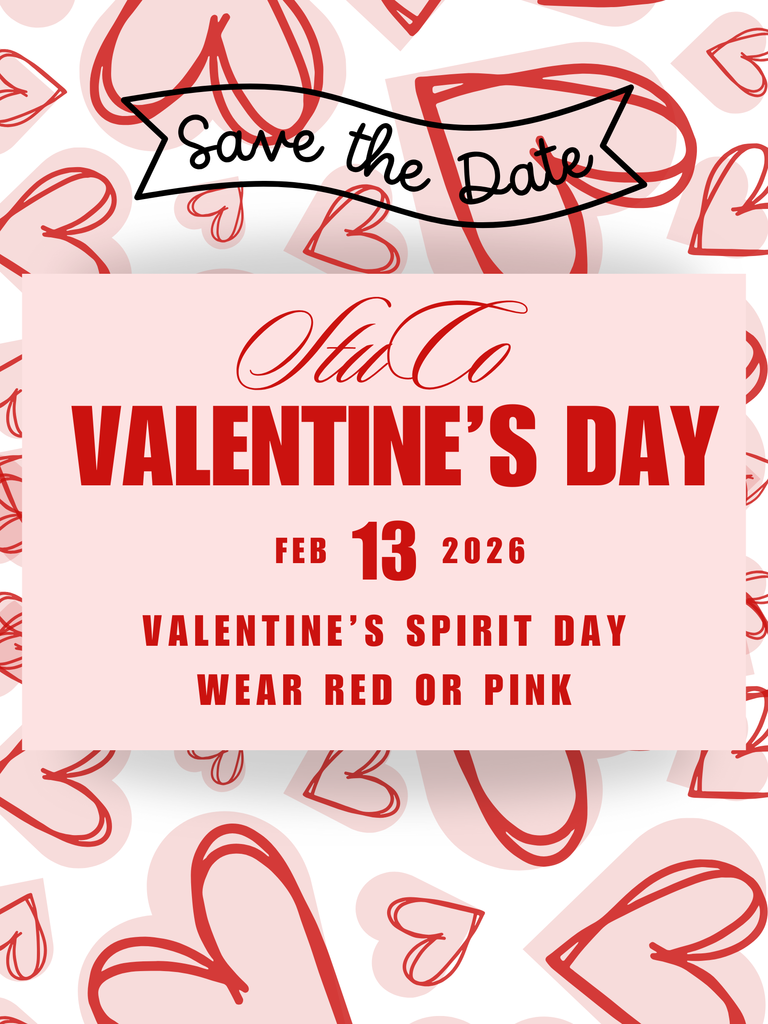 StuCo Valentine's Spirit Day - Friday, February 13th, 2026. Wear Pink & Red