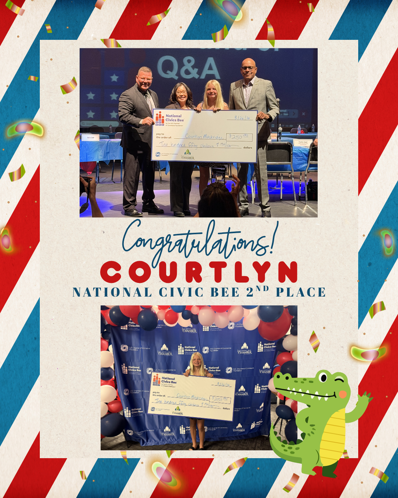 We’re incredibly proud to celebrate Courtlyn Mockridge for earning 2nd place in the National Civic Bee! 🐝🇺🇸  This outstanding achievement reflects Courtlyn’s dedication, knowledge, and passion for civic engagement. Competing at the national level is no small feat, and placing second is a true testament to hard work and commitment to making a difference.  Join us in congratulating Courtlyn on this amazing accomplishment—we can’t wait to see all the great things ahead! 👏✨