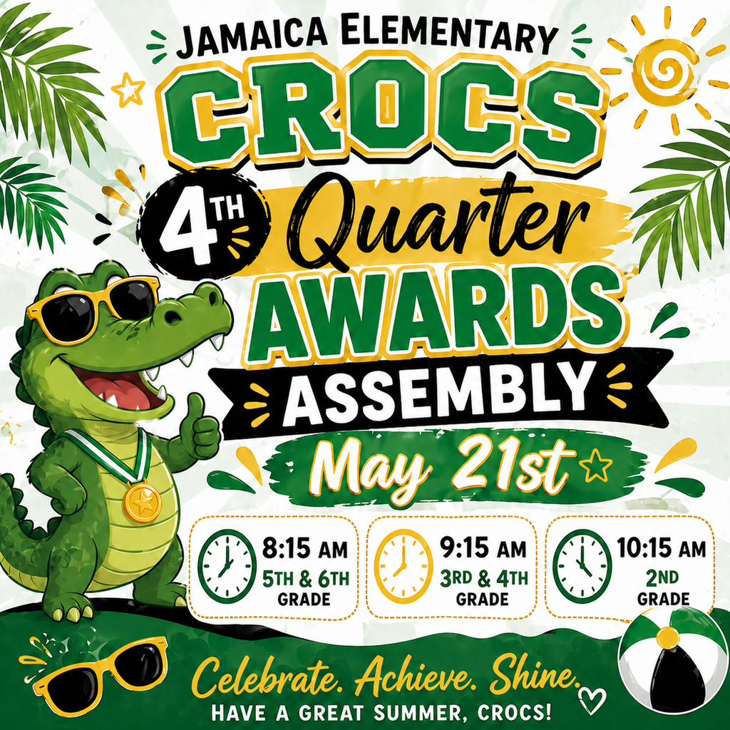 🐊💚 Let’s celebrate our amazing Crocs! 💚🐊 Join us for our 4th Quarter Awards Assembly as we recognize all the hard work and achievements this school year! 🎉 📅 May 21st ⏰ 8:15 AM – 5th–6th Grade ⏰ 9:15 AM – 3rd & 4th Grade ⏰ 10:15 AM - 2nd Grade We are so proud of our students—let’s cheer them on together! 🏆✨