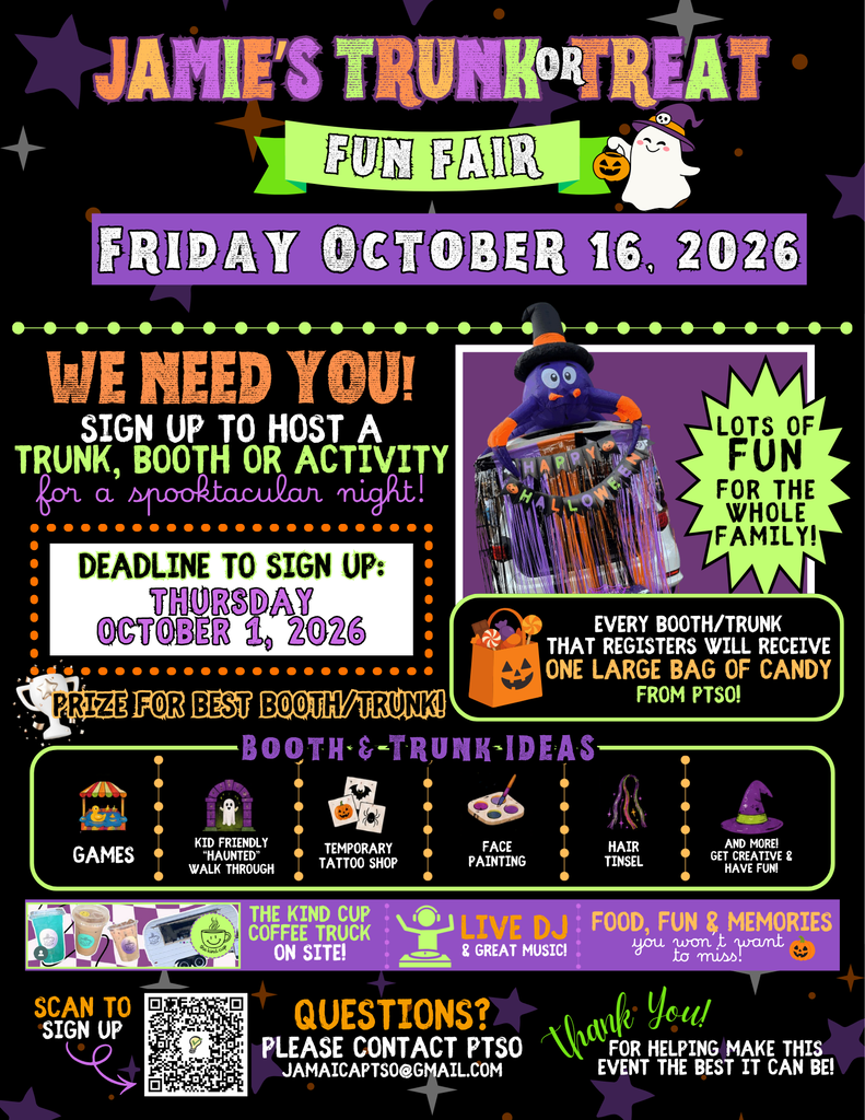 Jamie's Trunk or Treat Fun Fair Sign Up Info