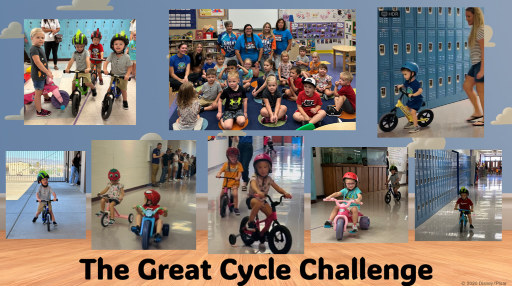2022-2023 Great Cycle Challenge Collage of AM preschool class riding bikes to raise money for childhood cancer