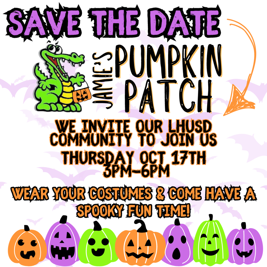 Save the Date for Jamie's Pumpkin Patch on Oct 17th 3pm-6pm!