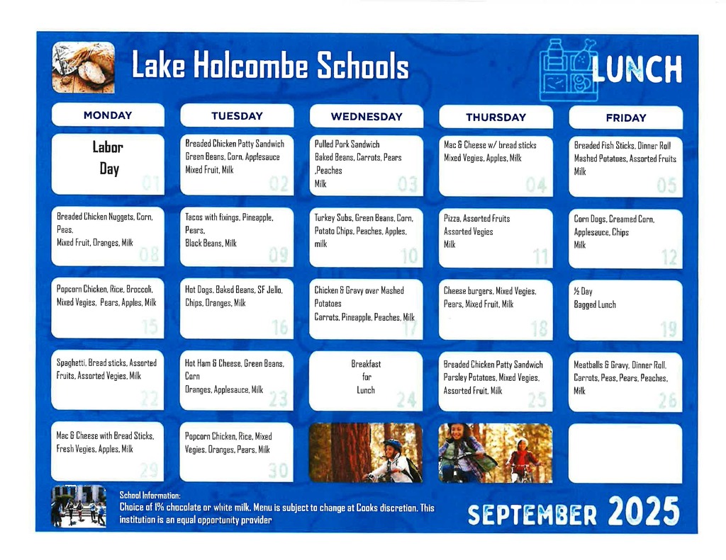 Sept 2025 Lunch menu