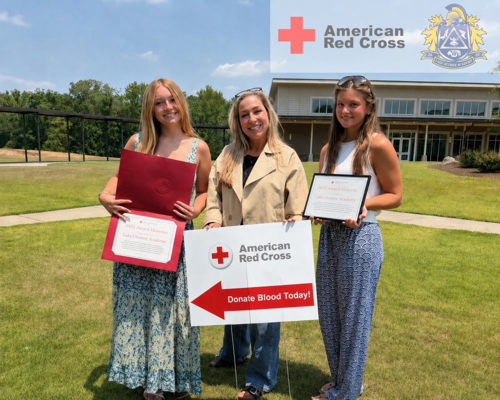students with red cross sign