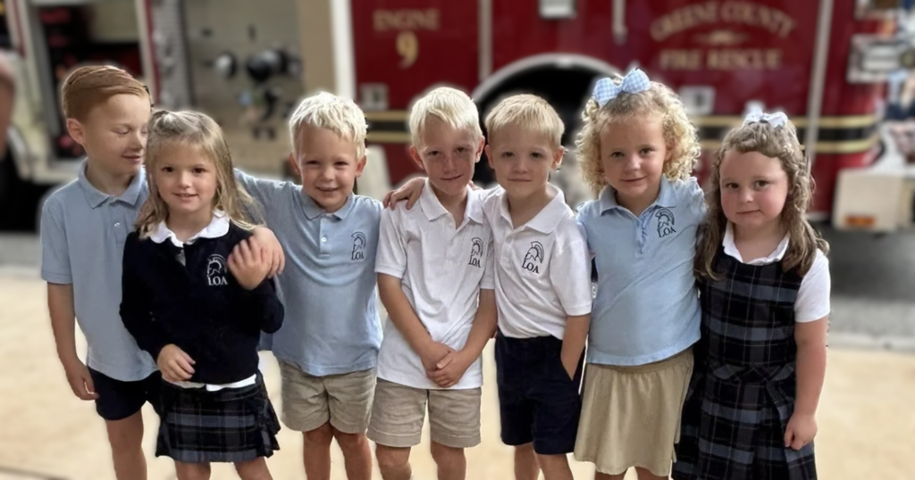 Students in front of fire Truck