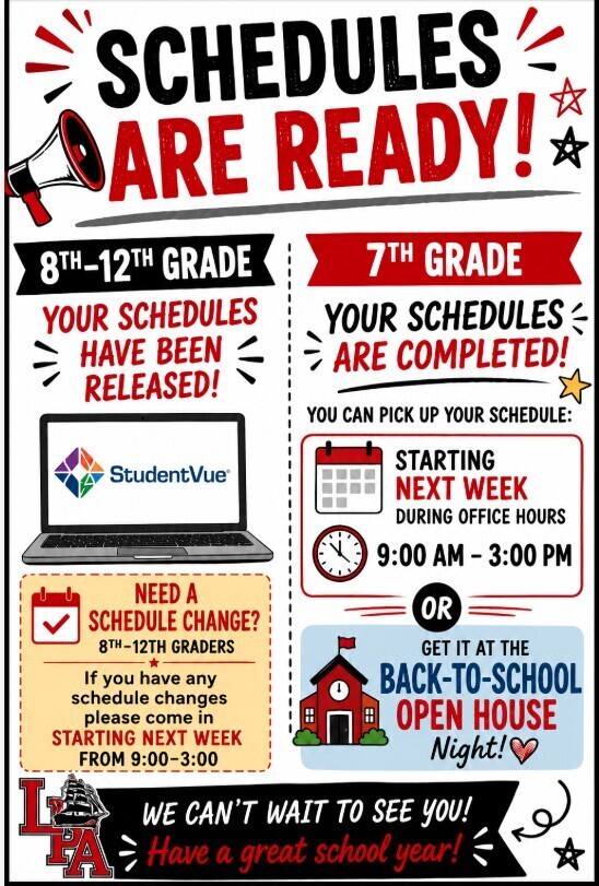 7th-12th Grade Schedules Are Ready