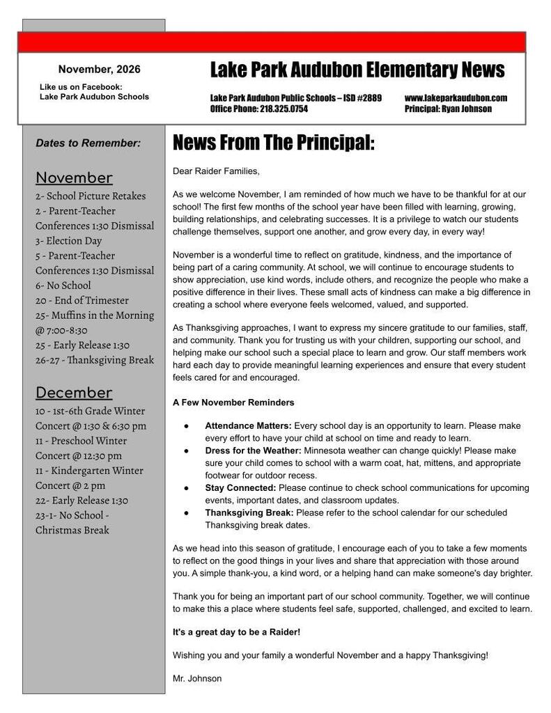 LPA Elementary November Newsletter 2026