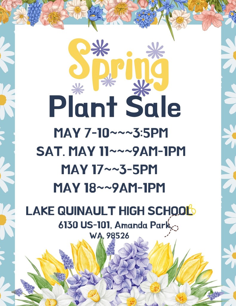 SPRING PLANT SALE COMING SOON!!!! COME SUPPORT OUR HORTICULTURE CLASS AND THEIR GREEN THUMBS. May 7th - 10th 3:00 p.m. to 5:00 p.m. May 11th 9:00 a.m. to 1:00 p.m. May 17th 3:00 p.m. to 5:00 p.m. May 18th 9:00 a.m. to 1:00 p.m.