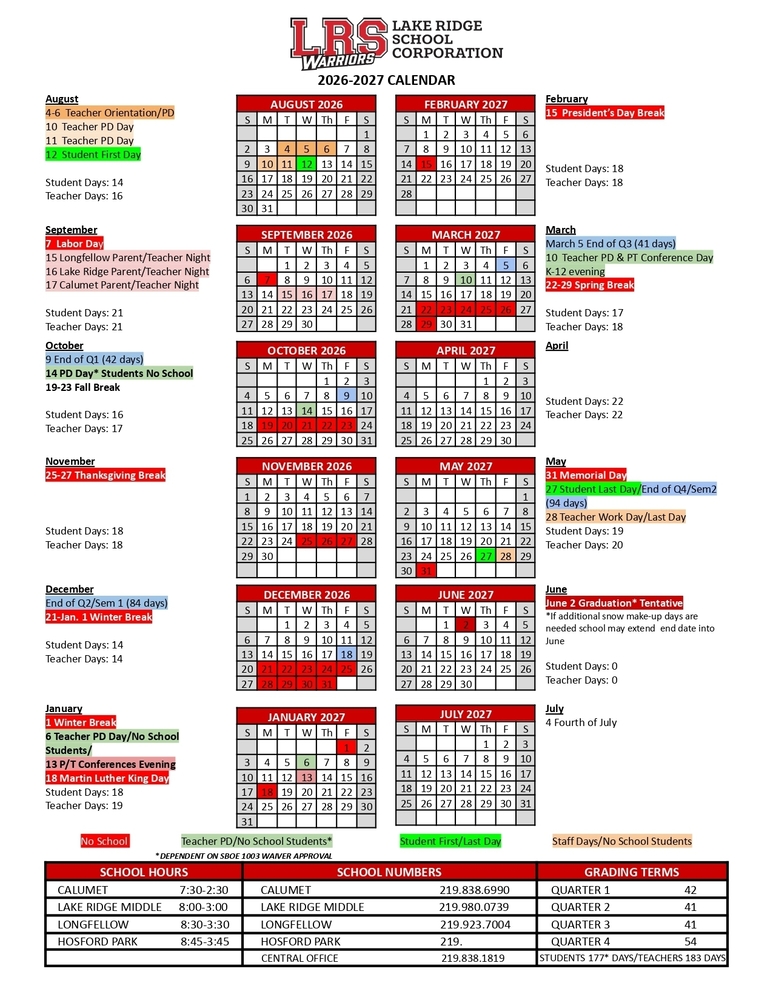 calendar school year district