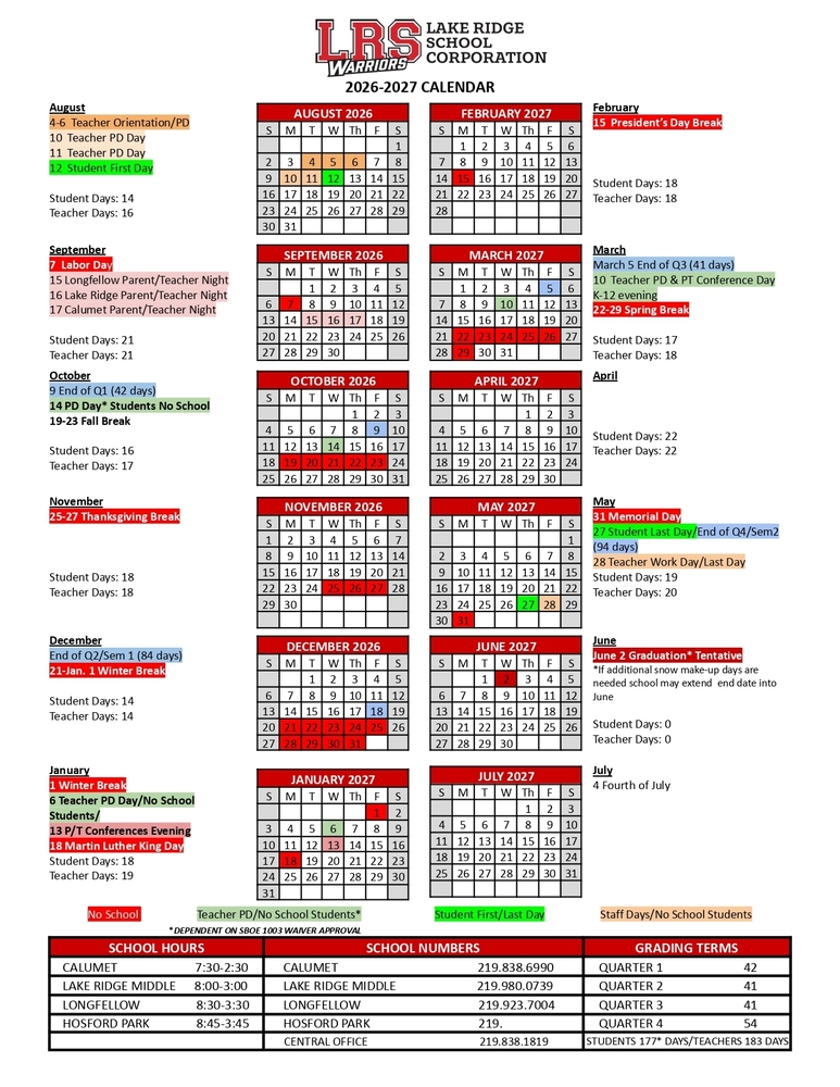 calendar school year district