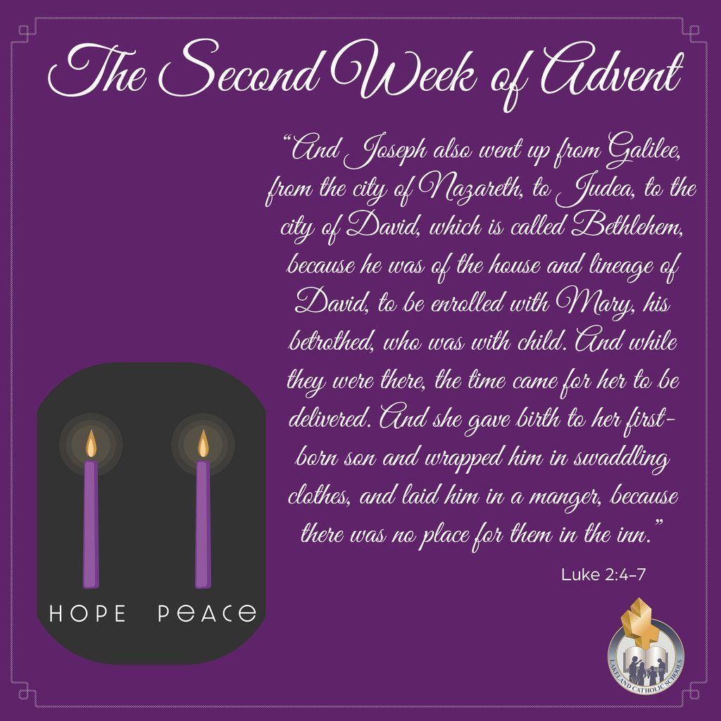 As we reflect on the second week of Advent today, let us remember to embrace in our hearts, peace. "And Joseph also went up from Galilee, from the city of Nazareth, to Judea, to the city of David, which is called Bethlehem, because he was of the house and lineage of David, to be enrolled with Mary, his betrothed, who was with child. And while they were there, the time came for her to be delivered. And she gave birth to her first-born son and wrapped him in swaddling clothes, and laid him in a manger, because there was no place for them in the inn." Luke 2:4-7
