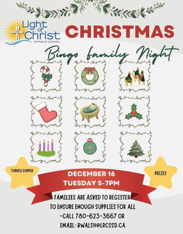invitation to attend family night- bingo themed