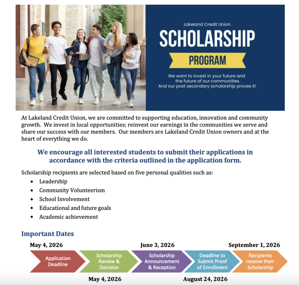 Lakeland Credit Union Scholarship