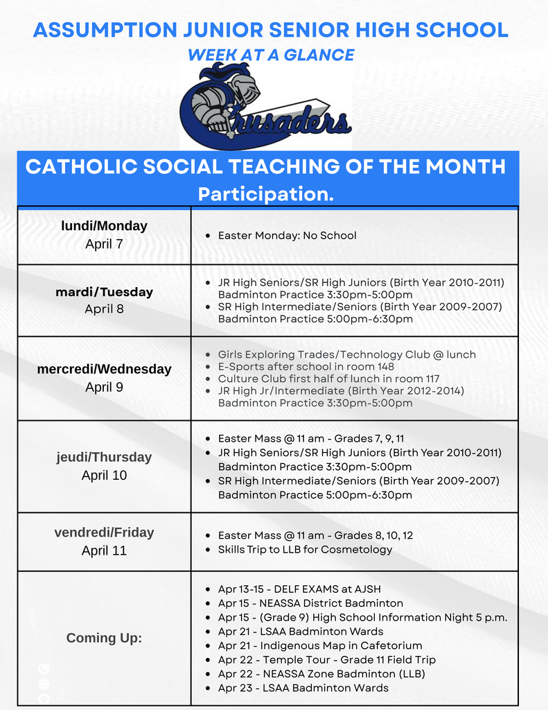 April 7 - 10  Week At A Glance