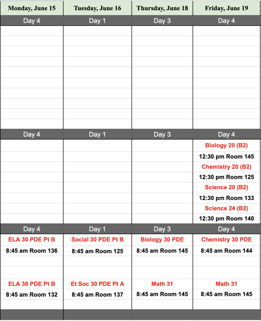 Grade 10 - 12 Exam Schedule