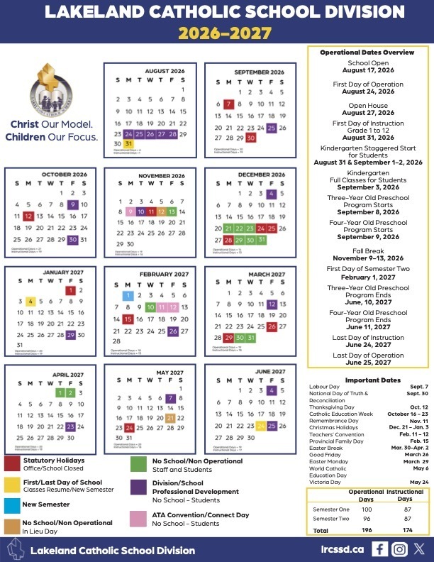 2026 - 2027 School Calendar