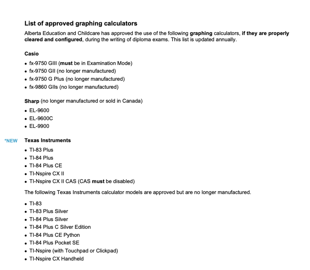 Graphing Calculator List