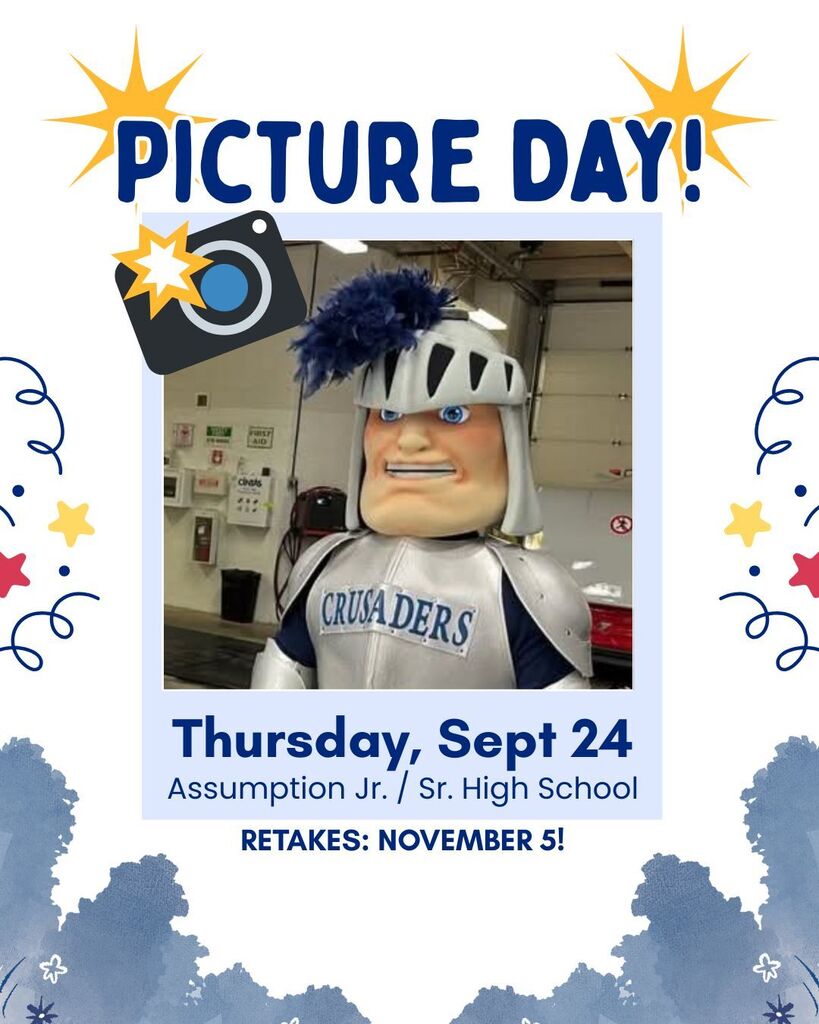 Assumption Jr./Sr. High has picture day on September 24, 2026. Retakes are November 5