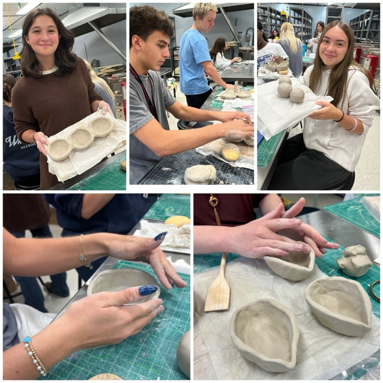 Ceramics 2 students doing a great job on their combined pinch platters.