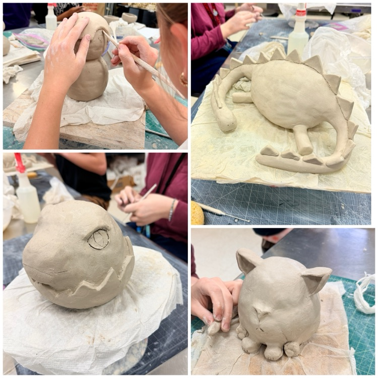 Ceramics 2 students are off to a great start with their animal piggy banks. They are using the combined pinch pot method