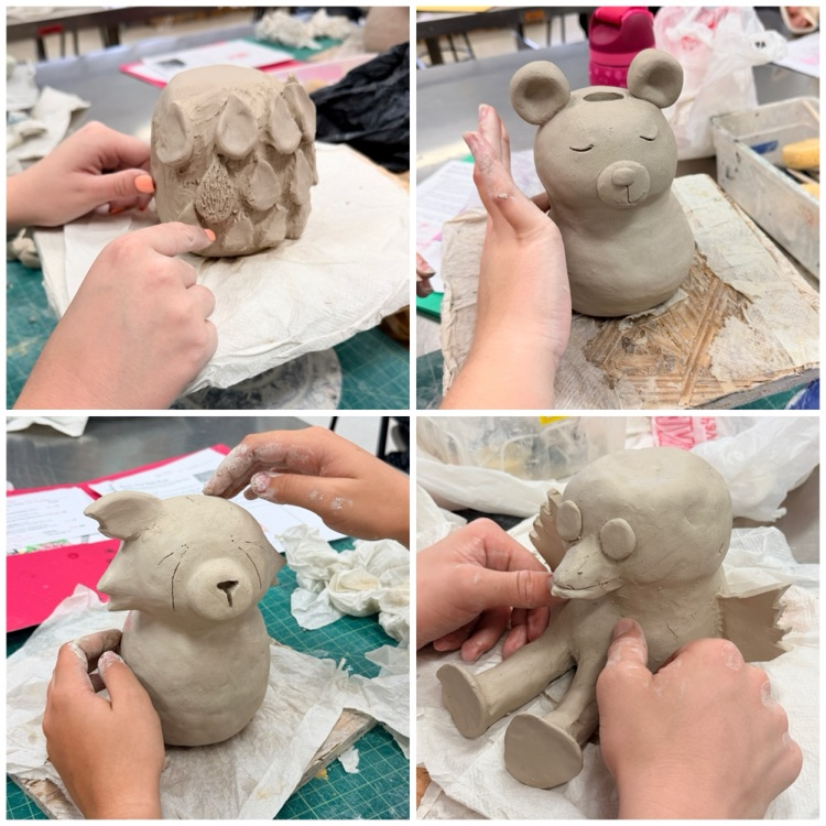 Ceramics 2 students are off to a great start with their animal piggy banks. They are using the combined pinch pot method