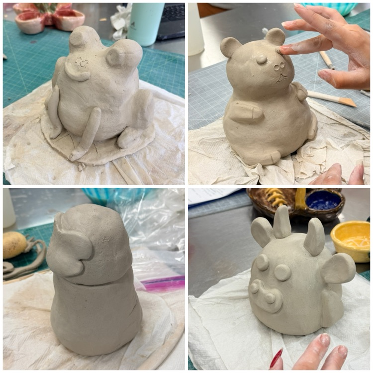 Ceramics 2 students are off to a great start with their animal piggy banks. They are using the combined pinch pot method