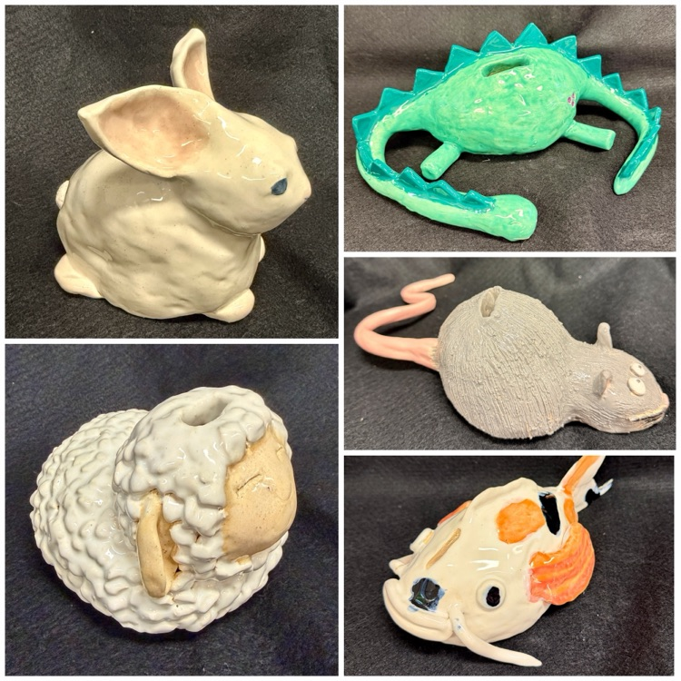 Ceramics 2 students did an amazing job on their combined pinch piggy banks!