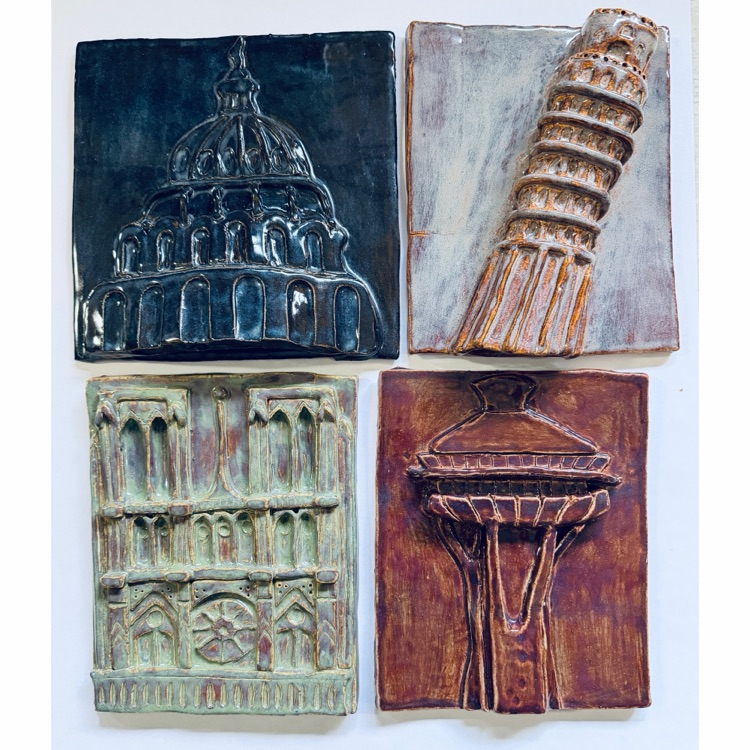Ceramics 2 students created amazing architectural reliefs showing the facade of a famous building