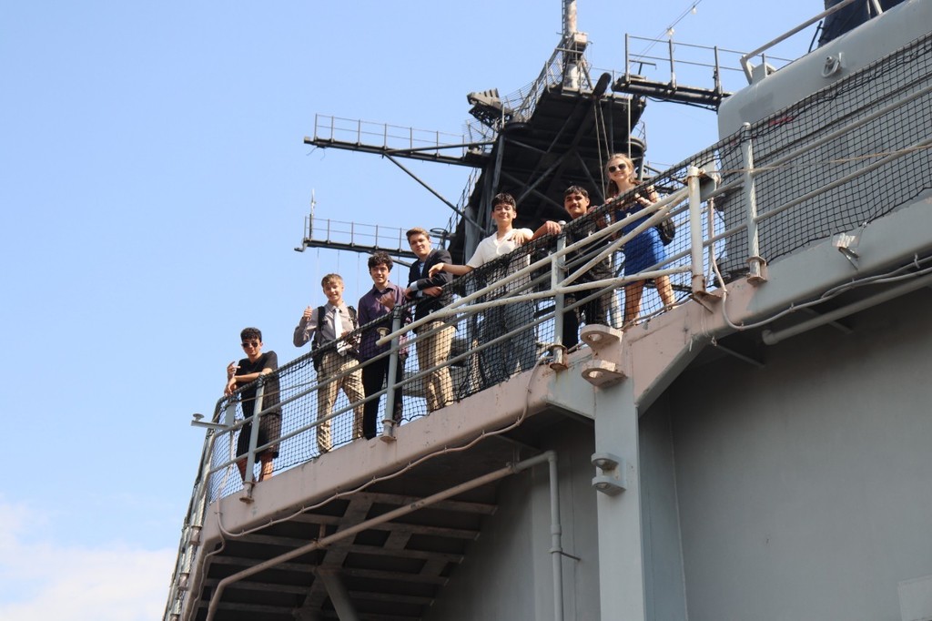 Lancer Band members aboard the Battleship Wisconsin