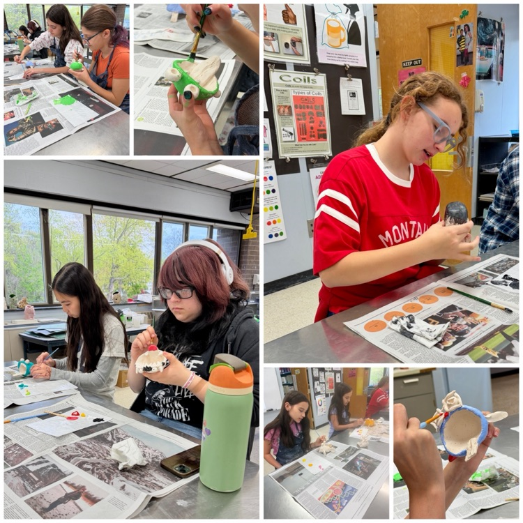 Jr. UPAL Art Student having a great time painting their pinch pot "monsters." Next they will be creating contour drawings and watercolor flowers. 