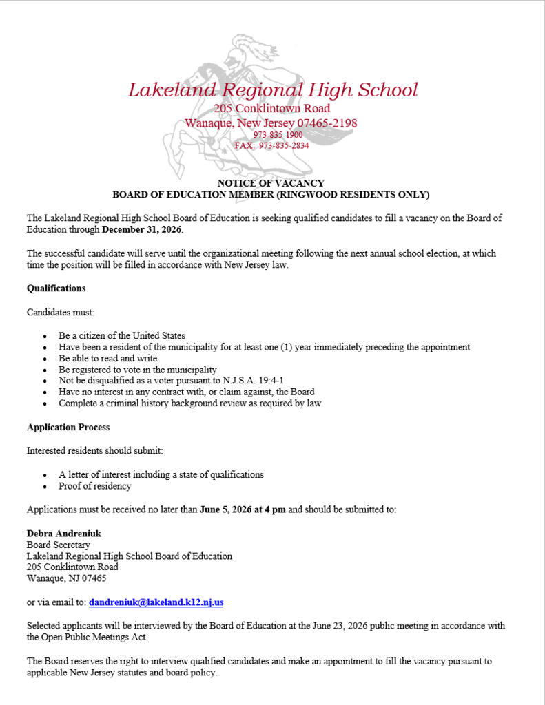BOE Member Vacancy - Ringwood
