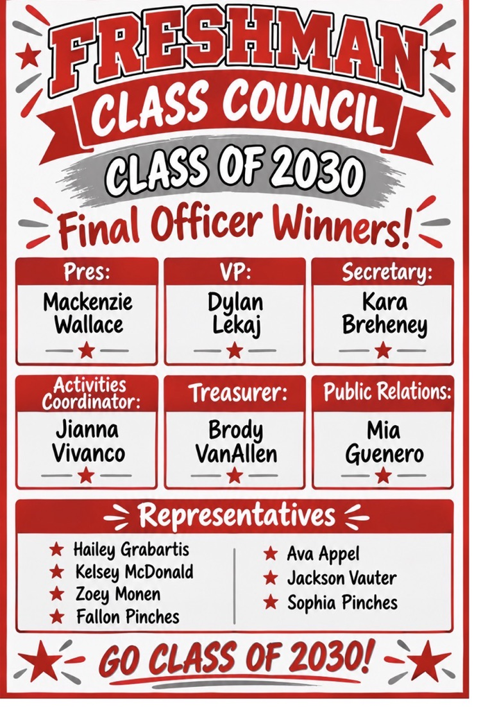 congratulations to our freshman class officers