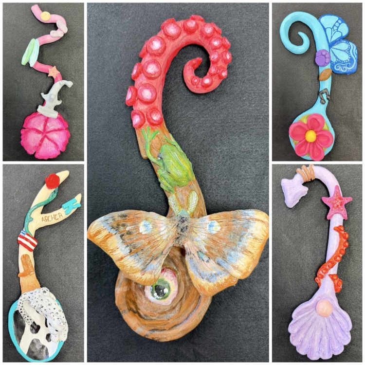 Ceramics 2 Students finished their "Totem Spoon." Each spoon shares a story about the student's personality, background, and culture.