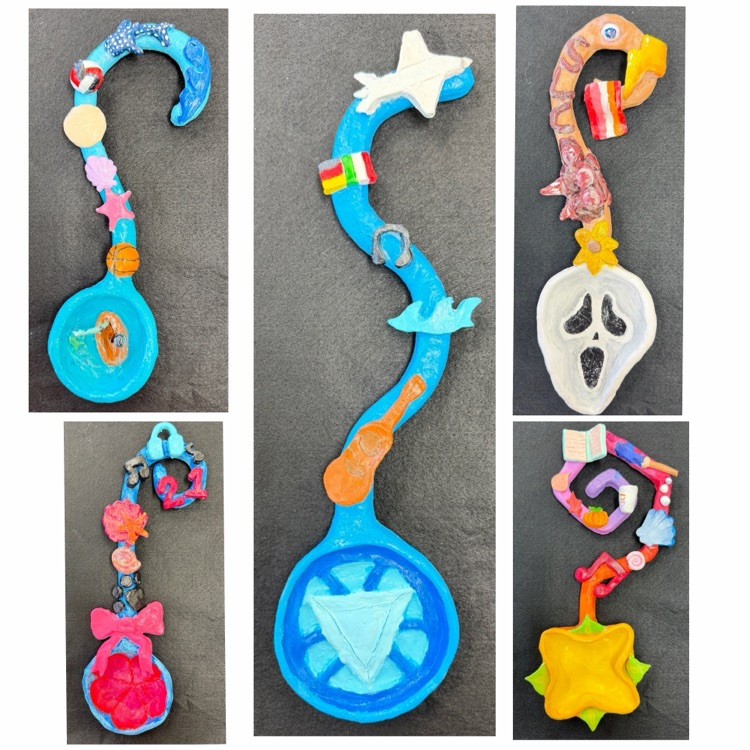 Ceramics 2 Students finished their "Totem Spoon." Each spoon shares a story about the student's personality, background, and culture.
