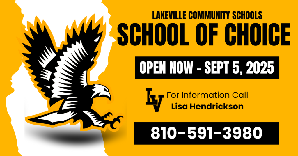 School of Choice is OPEN through September 5th! Call Lisa Hendrickson 810-591-3980!