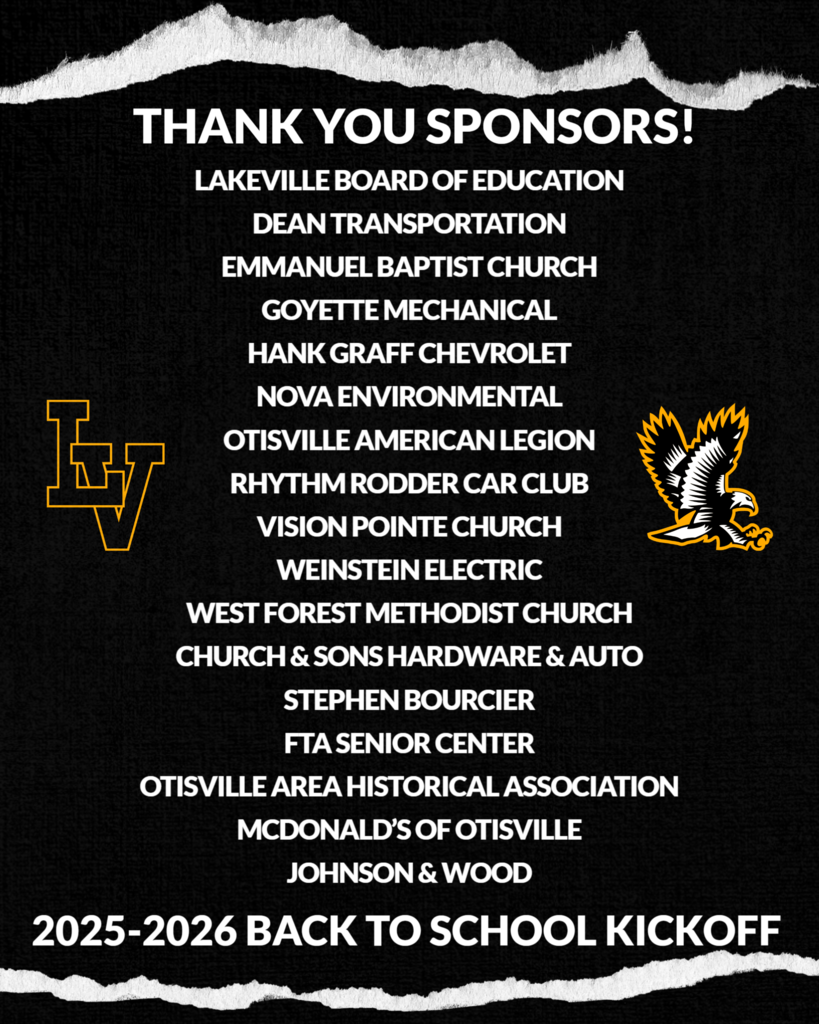 LakeVille Community Schools would like to thank our sponsors for the 2025-2026 Back-to-School Kick Off!