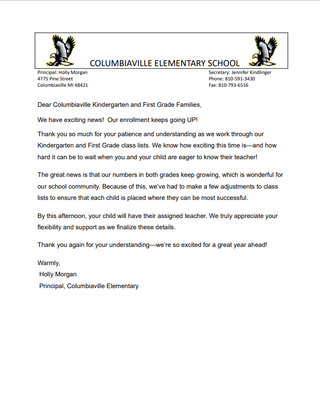 KD 1st parent letter