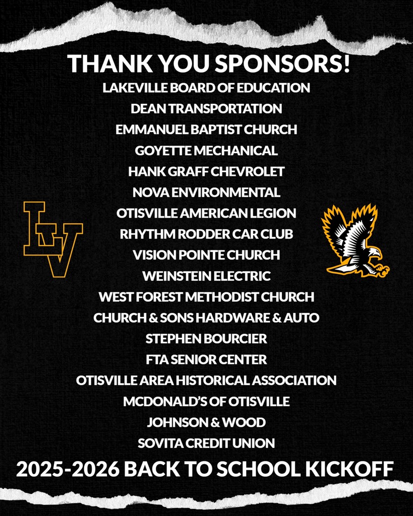 LakeVille Community Schools would like to thank our sponsors for the 2025-2026 Back-to-School Kick Off!