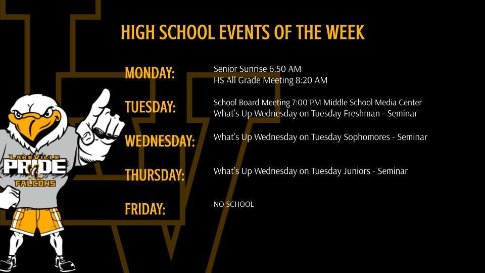 High School Events and Athletic Events of the Week