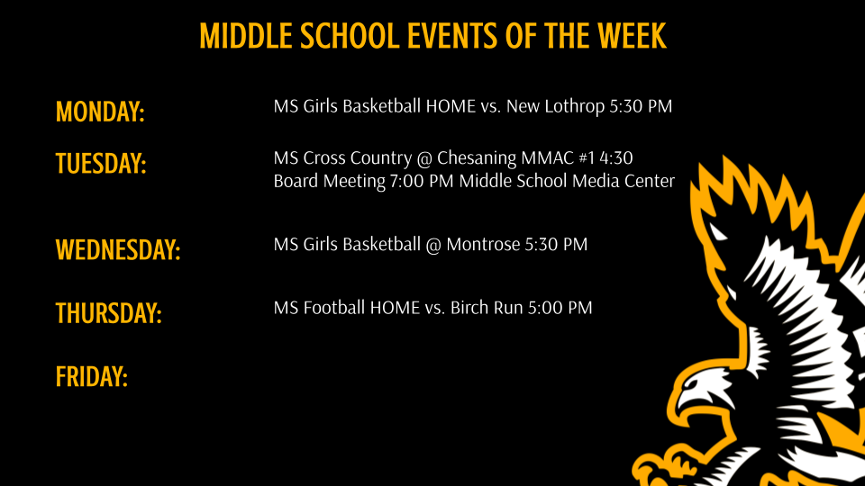 Middle School Events and Athletic Events of the Week