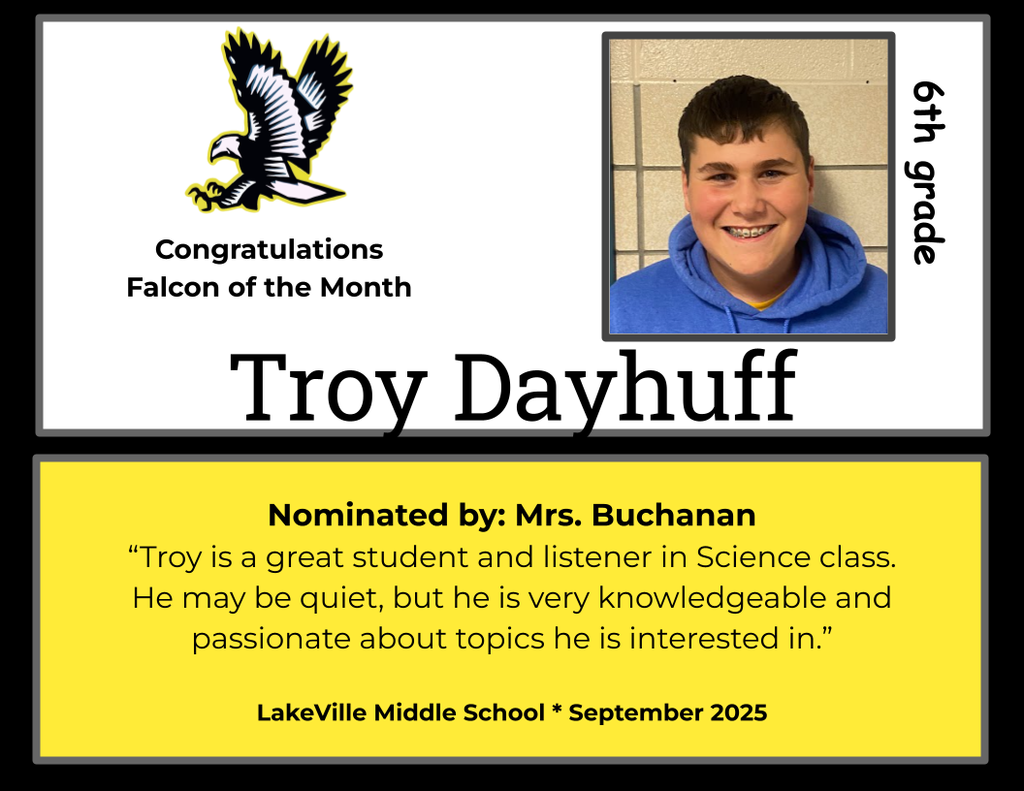 Congratulations to our Middle School Falcons of the Month for September!