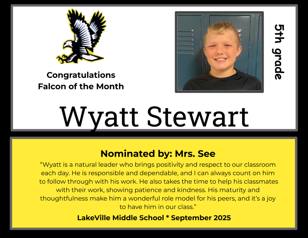 Congratulations to our Middle School Falcons of the Month for September!